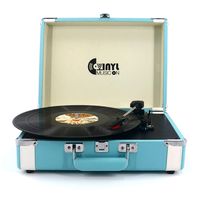 VMO 3 Speed Suitcase Turntable with Speakers,Portable Vinyl Record Player with RCA Output&Aux Input and Headphone Jack,Sky-Blue