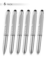 SyPen SyPen Stylus Pen for Touchscreen Devices, Tablets, iPads, iPhones, Multi-Function Capacitive Pen with LED Flashlight, Ballpoint Ink Pen, 3-in-1 Metal Pen, 6PK, Silver