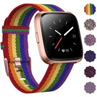DAIKA Woven Bands Compatible with Fitbit Versa 2 /Versa/Versa Lite Stylish Fabric Wristbands with Stainless Steel Buckle Fits for Women Men, Large Small