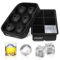 Adoric Ice Cube Trays Silicone Set of 2, Sphere Ice Ball Maker with Lid and Large Square Ice Cube Molds for Whiskey, Reusable and BPA Free (Ice Cube Trays Silicone Set of 2)