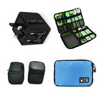 Travel Cord Organizer Universal Adapter Set: Includes International World Power Charger for worldwide plugs, Black Carrying Case, and Electronic Cable Travel organizer - Bundle