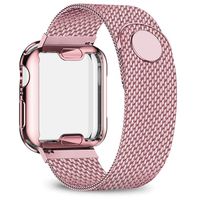 jwacct Stainless Steel Bands Compatible with Apple Watch Band 38mm - with Full Screen Protector for iWatch Series 3/2/1 - Adjustable Metal Magnetic Strap in 8 Classy Colors (Rose Gold)