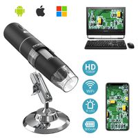 MoKo WiFi USB Digital Microscope, 1080P HD 2MP Camera, 50x to 1000x Magnification Mini Pocket Handheld Wireless Endoscope 8 LED, Metal Stand Compatible with iPhone/iPad/Mac/Window/Android/iOS - Black