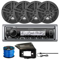 Kenwood KMR-M325BT Digital Media Marine Single-DIN Bluetooth Receiver, 4 x Enrock 6.5" Water-Resistant Speakers (Black), Receiver Shield (Black), Radio Antenna, Speaker Wire