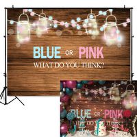 Mehofoto Baby Q BBQ Gender Reveal Baby Shower Backdrop 7x5ft Vinyl Mason Jars Pink or Blue Photography Background Rustic Wood Baby Shower Party Banner