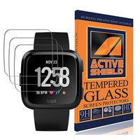 Active Shield Tempered Glass Screen Protector for Fitbit Versa (3 Pack) Water Proof Scratch Resistant Maximum Coverage