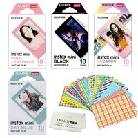 Fuji Instax Films For Fujifilm Instax Mini Series Cameras 4 Assorted Designed Films+40 Stickers for films. 10 Films of each. Pink Lemonade, Black, Macaron And Sky blue.+ Quality Photo Microfiber Cloth