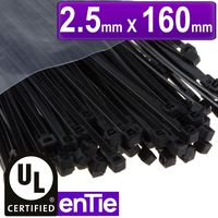 enTie Black Cable Ties 2.5mm x 160mm Nylon 66 UL Approved [100 Pack]