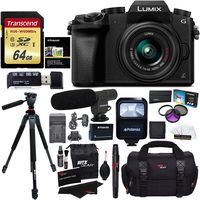 Panasonic DMC-G7KK Digital Single Lens Mirrorless Camera 14-42 mm Lens Kit, 4K + Accessory Bundle + Transcend 64 GB + Ritz Gear 60" Tripod + Microphone + Polaroid Flash + Filter Set + Battery + More