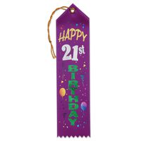 Happy 21st Birthday Award Ribbon 2" x 8" Party Accessory