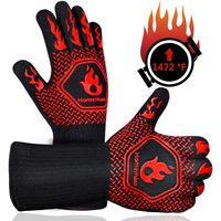 Homemaxs BBQ Gloves,Oven Gloves1472℉ Extreme Heat Resistant, Food Grade Kitchen Grill Gloves, Silicone Non-Slip Cooking Gloves for Barbecue, Cooking, Baking, Welding, Cutting, 14 Inch (Style 1-Red)