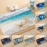 Zippem Flannel Vintage Style Marine Animal Printed Floor Mat Absorbent Non-slip Carpet Doormats