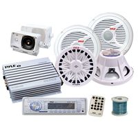 Pyle Weatherproof Sound Audio System - Boat, Marine, Deck - AM/FM Radio + 400 Watts Amplifier + 200 Watts Mini Box Speaker System + Pair of 150 Watts Speakers + Two 400 Watts Subwoofers + 50 Ft. Speaker Wire