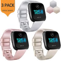 AK [3 Pack] Soft TPU Bands Compatible with Fitbit Versa, Elastomer Replacement Wristband Sports Waterproof Strap for Fitbit Versa Lite Smart Watch Women Men (Large, Rose Gold/Champagne Gold/Silver)