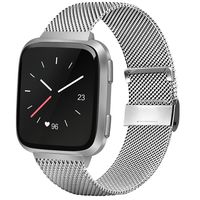 AK Metal Bands Compatible for Fitbit Versa Smartwatch Stainless Steel Mesh Loop Wristband Accessories for Fitbit Versa Special Lite Edition (Without Tracker) (Large, 02 Silver)