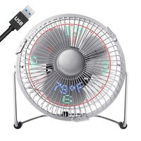 Creative Clock Fan, Small USB Desk Fan with Clock and Temperature LED Light Display, Personal Table Fan Quiet, 7 Inch, Grey