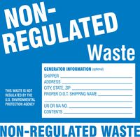 Brady 60446 PaLabels per Label Hazardous Waste Labels - Label Non-Regulated Waste , White On Blue,  6" Height x 6" Width,  Legend "Non-Regulated Waste...Etc" (100 Labels per Package)
