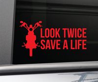 Look Twice Save a Life Motorocycle Vinyl Decal Laptop Car Truck Bumper Window Sticker, 8.5" x 4.5" (Red)
