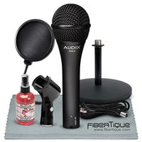 Audix OM-2 Handheld Dynamic Microphone Deluxe Bundle with Mic Stand + Pop Fillter + Cable + Mic Sanitizer + Fibertique Cleaning Cloth