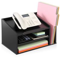 FITUEYES Wood Office Suppies Desk Organizer 4 Compartments with Letter Tray Black Document Holder