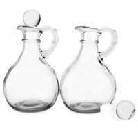 Cornucopia Round Glass Oil Cruets (Set of 2); Glass Oil and Vinegar Bottles with Stoppers