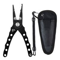 Piscifun Aluminum Saltwater Fishing Pliers Split Ring Pliers Hook Remover Braid Cutters Fish Holder with Sheath and Lanyard (Deep Black 7.87" Pliers)