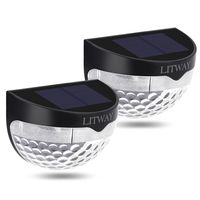 LITWAY Solar Fence Lights Semi-Circle Outdoor Wall Light White Decorative Lighting 2Pack (Black) ...
