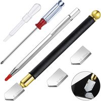 6Pieces Glass Cutter Tool Kit 2mm-20mm Pencil Style Oil Feed Carbide Tip with 1 Piece 5.5 Inches Tungsten Scribe Engraving Pen 2 Bonus Blades and Screwdriver