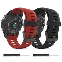 MoKo Band Compatible with Garmin Fenix 3/Fenix 5X, Soft Silicone Replacement [2 Pack] Watch Band for Garmin Fenix 3/Fenix 3 HR/Fenix 5X/5X Plus/D2 Delta PX/Descent Mk1 Smart Watch - Black & Dark Red
