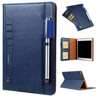 New IPad 9.7 Inch 2017 Case, Premium Leather Business Slim Folding Stand Folio Cover for New Apple Tablet with Card Slot and Pen holder, Multiple Viewing Angles,Blue