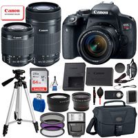 Canon EOS Rebel T7i Digital SLR Camera with EF-S 18-55mm is STM and EF-S 55-250mm is STM Lens (Black) 19PC Professional Bundle Package Deal -SanDisk 64gb SD Card + Professional Camera Bag + More