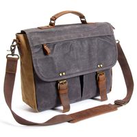 emissary Laptop Messenger Bag (15.6'' Computer Bag) Canvas and Leather Shoulder Briefcase (Gray 15.6'' Laptop Bag)