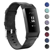 hooroor Woven Fabric Breathable Replacement Bands Compatible for Fitbit Charge 3 and Charge 3 SE Fitness Activity Tracker, Soft Accessory Sports Band Wristbands Strap Women Men (Charcoal, Large)