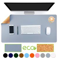 Aothia Eco-Friendly Natural Cork & Leather Double-Sided Office Desk Mat 31.5" x 15.7" Mouse Pad Smooth Surface Soft Easy Clean Waterproof PU Leather Desk Protector for Office/Home Gaming (Blue-Gray)