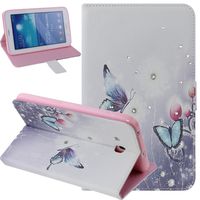 Galaxy Tab 3 Lite 7.0 Case,Butterfly Fairy and Flower Inlaid Shiny Glitter Diamond Pu Leather Flip Protective Case Cover for Galaxy Tab 3 Lite 7.0 SM-T110 / T111 7.0 Inch Tablet,Butterflies