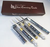 SET 3 THAI FRUIT AND SOAP CARVING KNIFE KNIVES BRASS HANDMADE BLACK COLOR