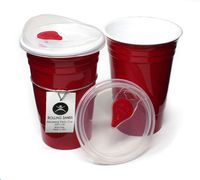Rolling Sands Reusable BPA-Free 16 Ounce Red Party Cups with Lids - 2 Pack, Made in USA