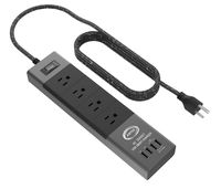 Power Strip Surge Protector by Artix NRGPower C500, Aluminum with Scratch-Proof Rubber Protective Outlets, 4 Outlets and 4 USB Ports, iSmart Technology Charging Station (Black & Gray)