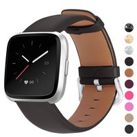 Mosstek Genuine Leather Bands Compatible with Fitbit Versa 2 & Versa 1 & Versa Lite & Versa Special, Genuine Leather Band Replacement Strap for Versa Women Men - Dark Brown