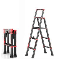 Telescoping Ladder A-Frame Extension Portable Aluminum Folding Herringbone Indoor Multi-Function Step Ladder 330lb Load Capacity for Home Loft Office (Red Black 4+5)