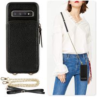 ZVE Samsung Galaxy S10+ Case, Galaxy S10 Plus Wallet Case with Credit Card Holder Slot Crossbody Chain Handbag Purse Zipper Case Cover for Samsung Galaxy S10 Plus (2019), 6.4 inch - Black
