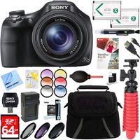 Sony DSC-HX400V 50x Optical Zoom 4K Stills Digital Camera Bundle with 64GB Memory Card, Camera Bag, 55mm Filter Kit, 55mm Filter Set, Battery, Paintshop Pro, HDMI Cable and Accessories (8 Items)