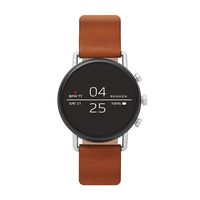 Skagen Connected Falster 2 Stainless Steel and Leather Touchscreen Smartwatch, Color: Silver, Brown (Model: SKT5104)