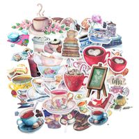 Waterproof Coffee Cup Vinyl Stickers Small for Laptop, Planner, Scrapbook, Coffee Mug, Water Bottle/Coffee Tea Pot Scrapbook Stickers for Coffee Lovers/Coffee Favor Stickers Decals Pack-38PCS