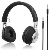 Audiomate High Bass Wired Over-Ear Headphones Stylish Foldable and Portable Headset with Drawstring Bag Noise-Isolating Earphones for Smartphone, PC, Tablet, TV, Gaming & More (Black/Silver)