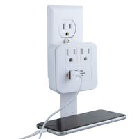 GE Surge Protector Adapter, Device Shelf, 2 Outlets, 2 Ports, Station Wall Tap, 3 Prong, USB 1.0A, Charging Indicator Light, 245 Joules, UL Listed, White, 36191