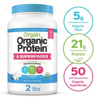 Orgain Organic Plant Based Protein + Superfoods Powder, Vanilla Bean - Vegan, Non Dairy, Lactose Free, No Sugar Added, Gluten Free, Soy Free, Non-GMO, 2.02 lb