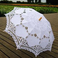 ESHOO Vintage Lace Parasol Umbrella for Bridal Wedding Party Decoration Photo Props Costume Accessory (White)