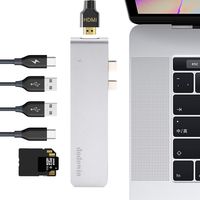 USB C HUB Compatible 2018 MacBook Pro 2017 2016 Adapter Multiport Dongle 2018 MacBook Pro Dock with 4K HDMI Thunderbolt 3 Adapter 2USB 3.0 Adapters USB C SD/Micro Card for MacBook Pro 13" 15" （Silver