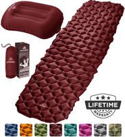 HiHiker Camping Sleeping Pad + Inflatable Travel Pillow - Ultralight Backpacking Air Mattress w/Compact Carrying Bag -Sleeping Mat for Hiking Traveling & Outdoor Activities (Maroon)